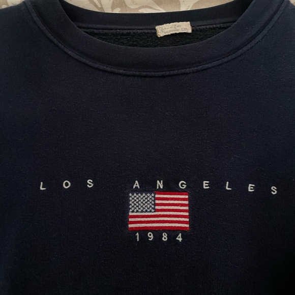 Brandy Melville Navy Blue Los Angeles 1984 Crew Neck Sweater - Picture 2 of 3